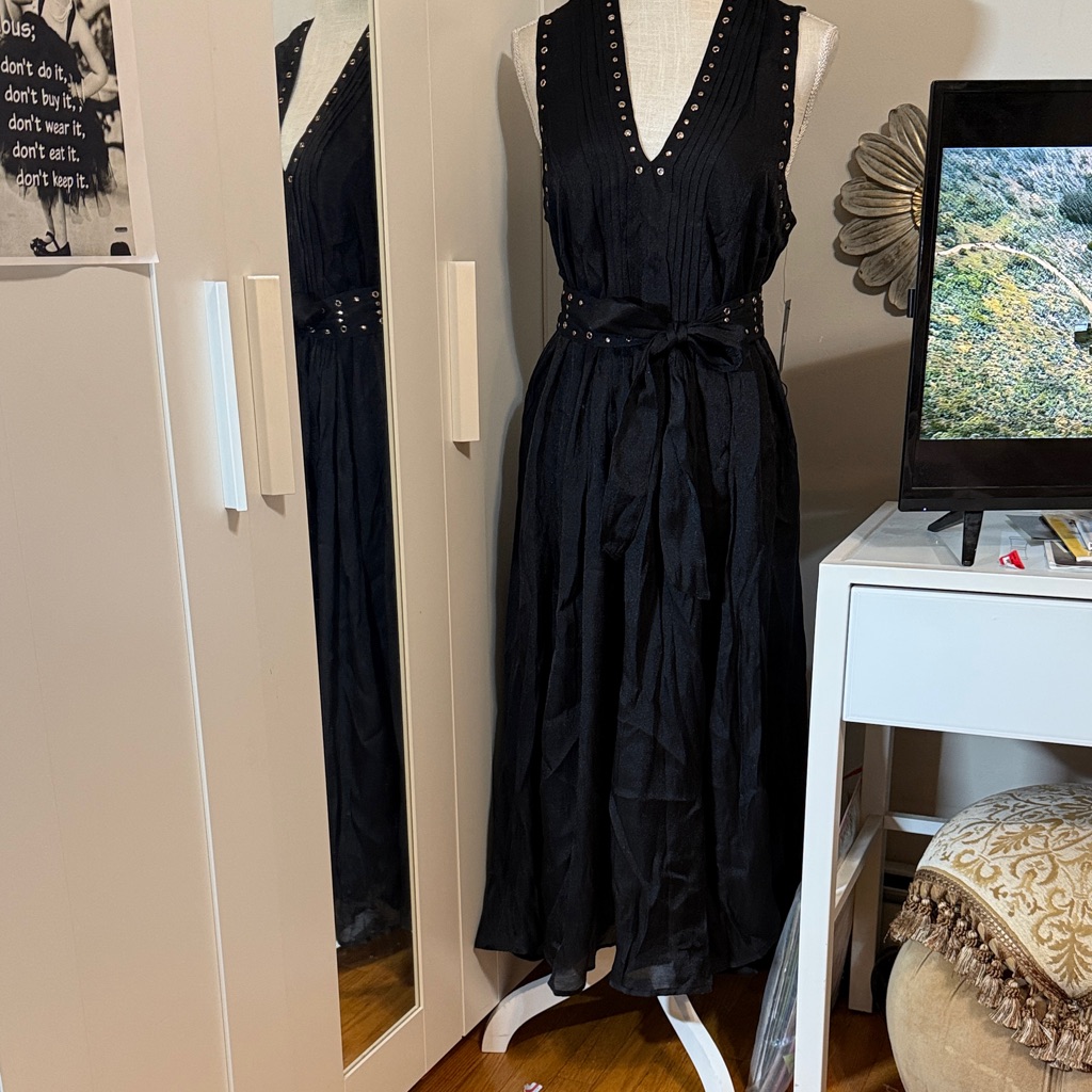 Dkny Black V-Neck Midi Dress